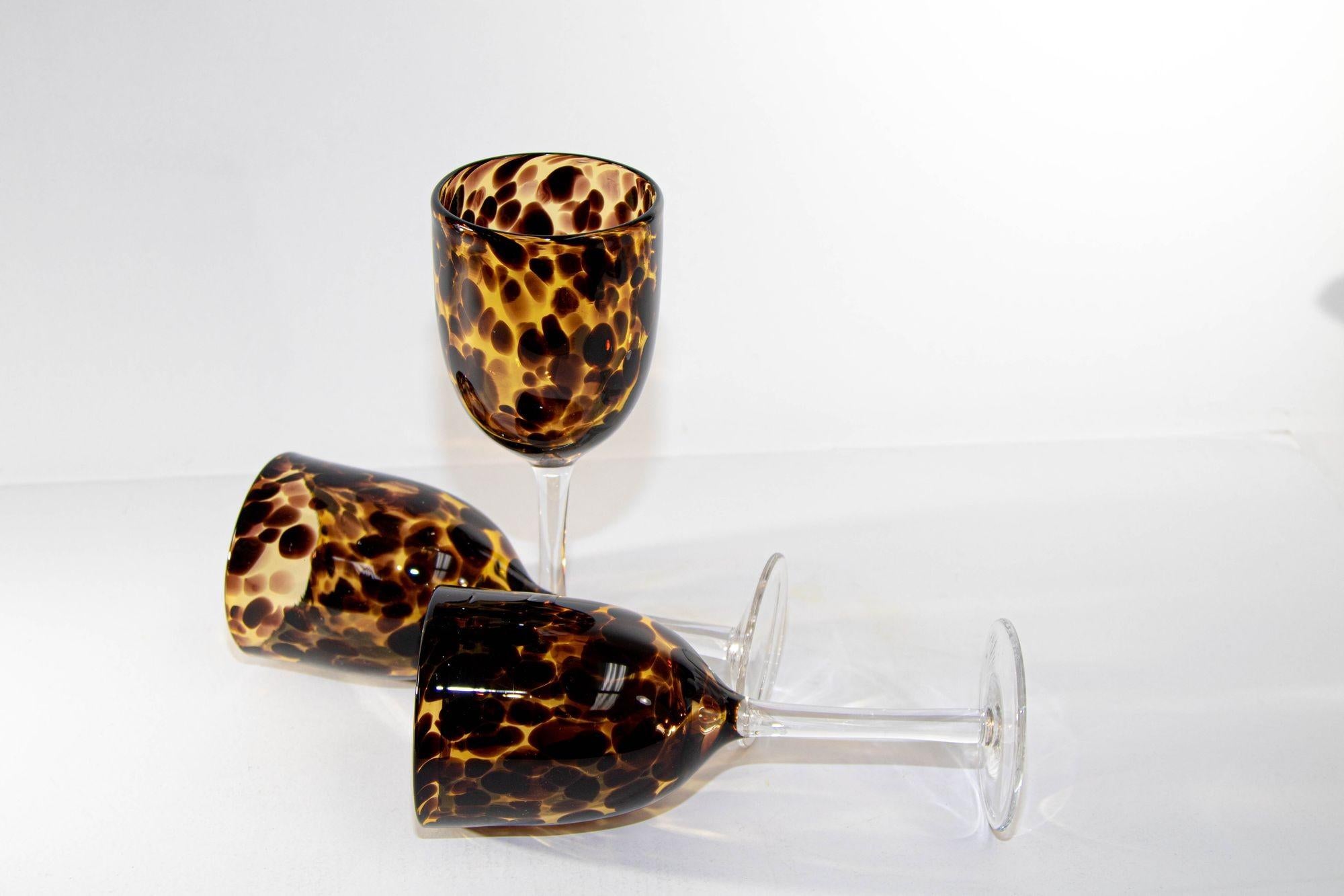 20th Century Vintage Highball Footed Glasses Amber Tortoise Shell Color Set of 3