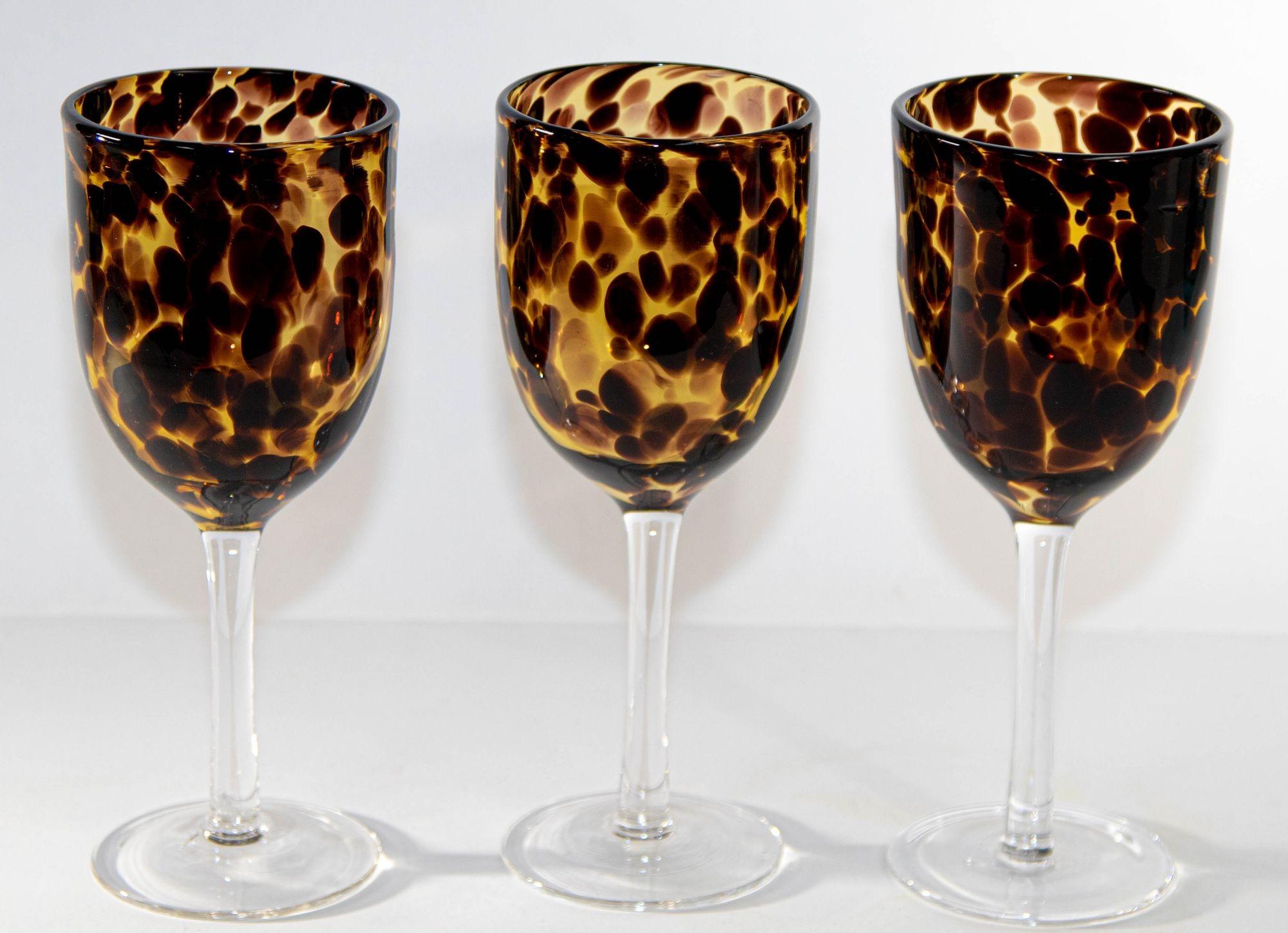 Vintage Highball Footed Glasses Amber Tortoise Shell Color Set of 3 4