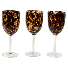 Vintage Highball Footed Glasses Amber Tortoise Shell Color Set of 3