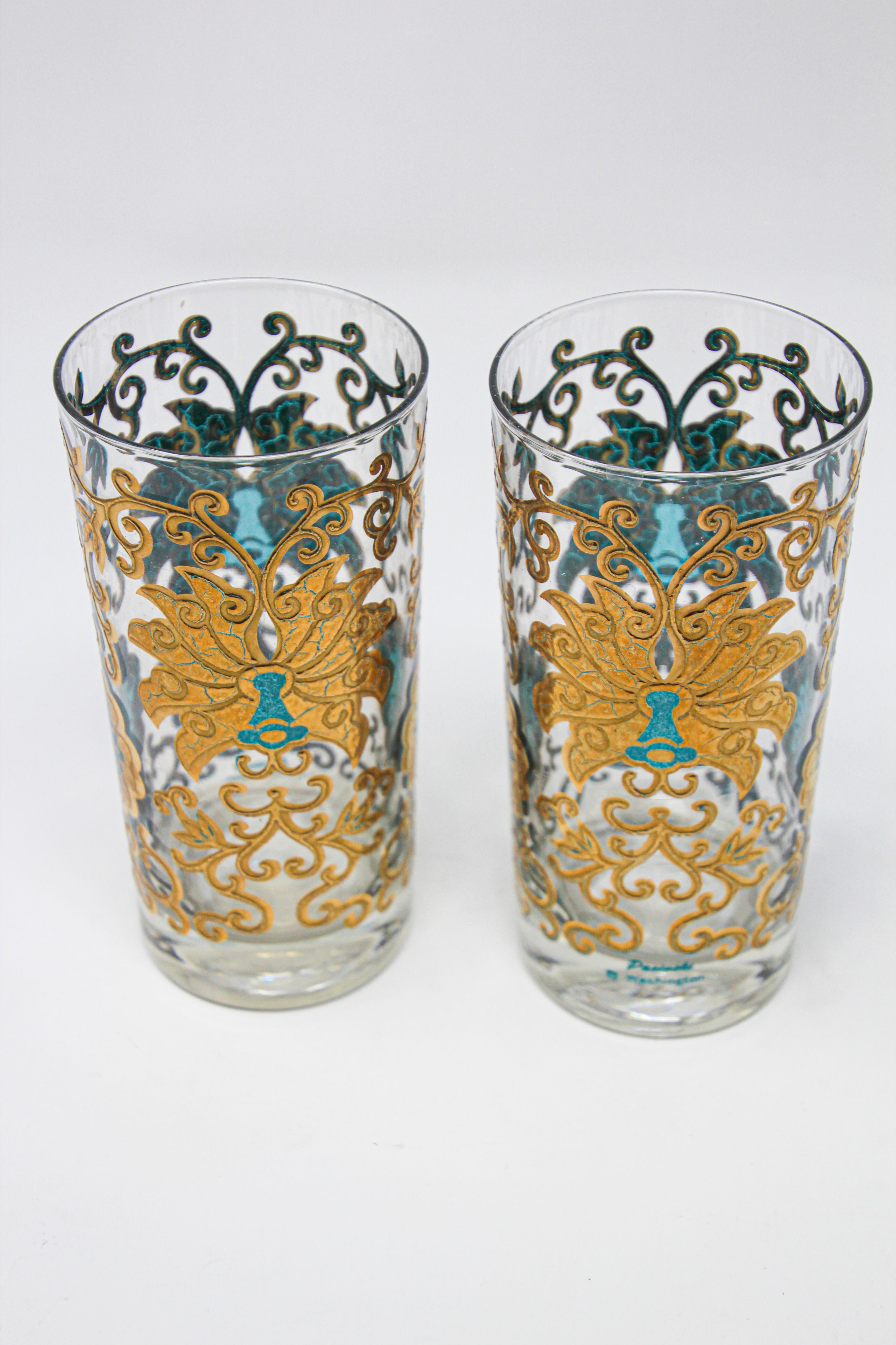 Vintage Highball Glasses Blue and Gold 1