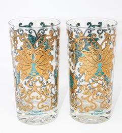 Vintage Highball Glasses Blue and Gold