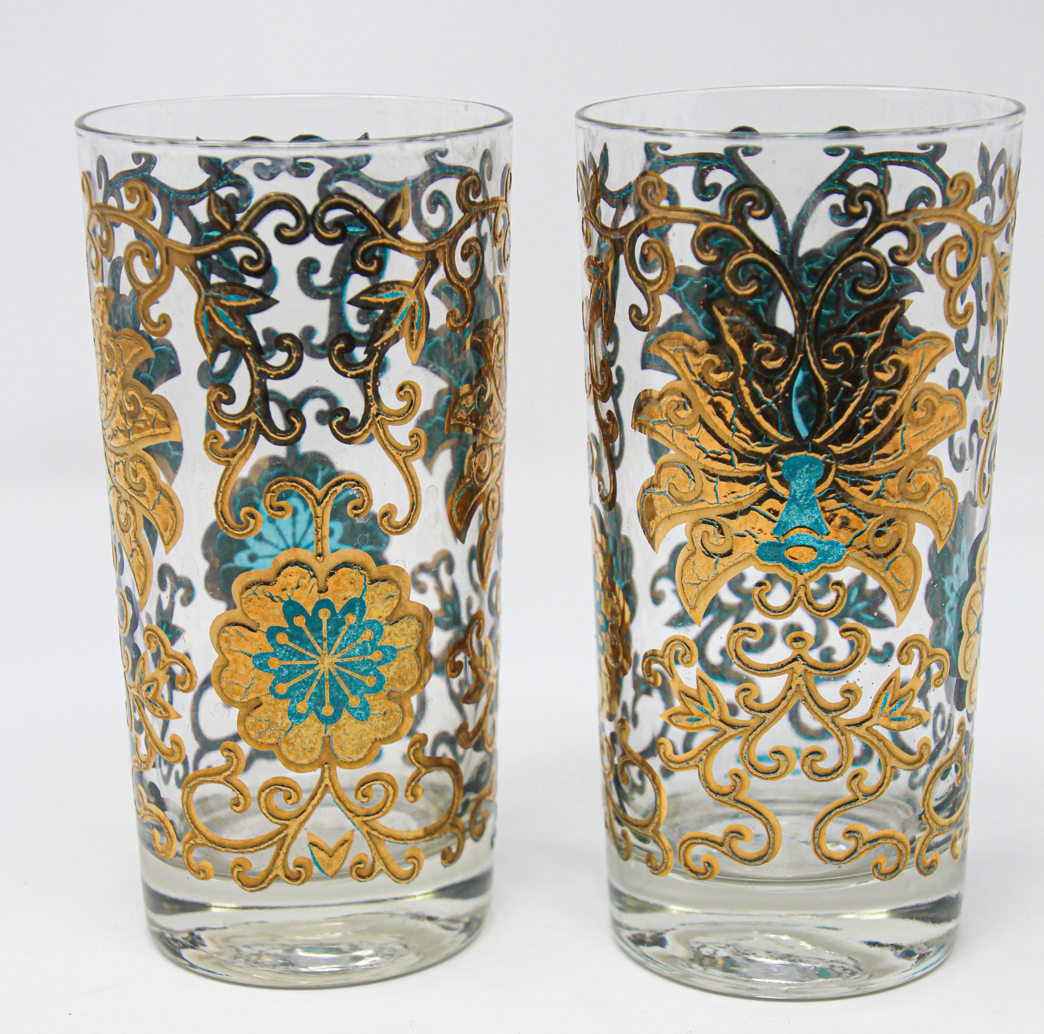 American Vintage Highball Glasses Blue and Gold