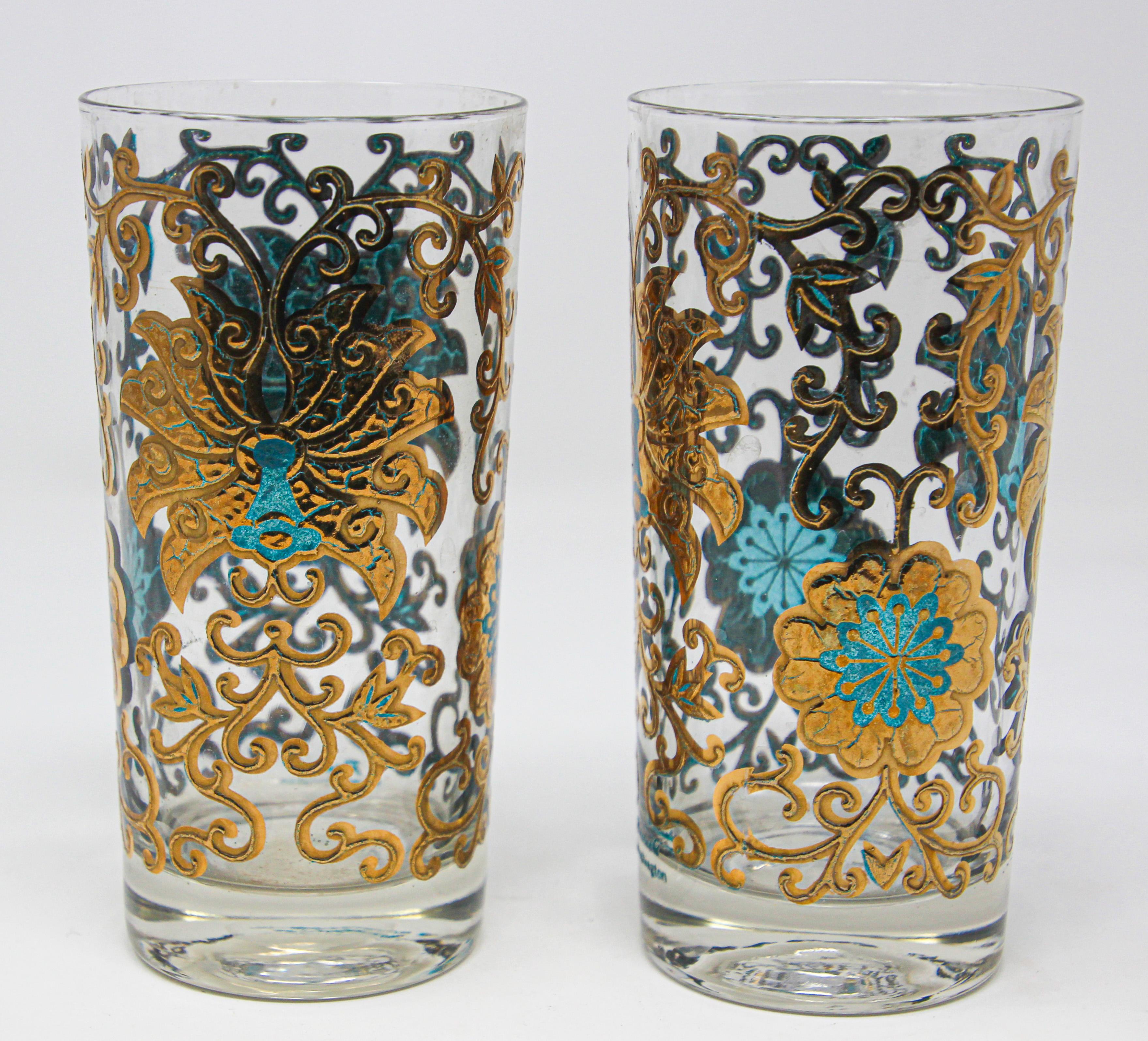 Vintage Highball Glasses Blue and Gold In Good Condition In North Hollywood, CA