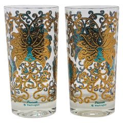 Vintage Highball Glasses Blue and Gold