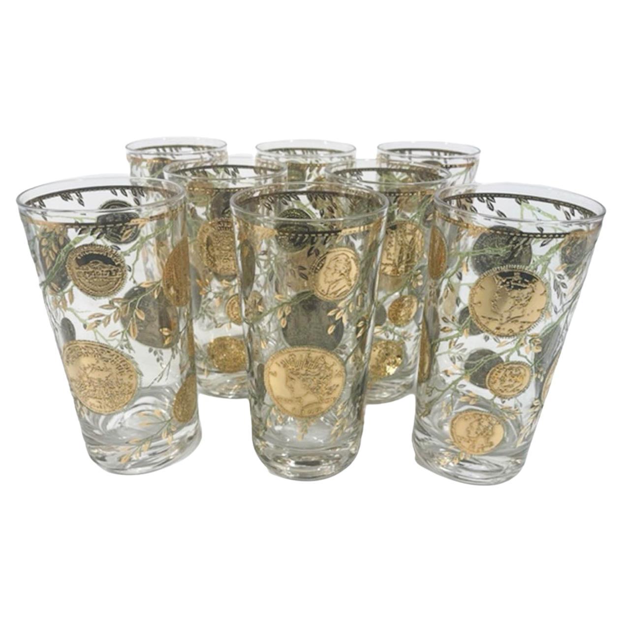 Vintage Highball Glasses by Culver, Ltd. in the 'Midas' Pattern with 22k Gold For Sale