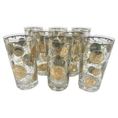 Vintage Highball Glasses by Culver, Ltd. in the 'Midas' Pattern with 22k Gold