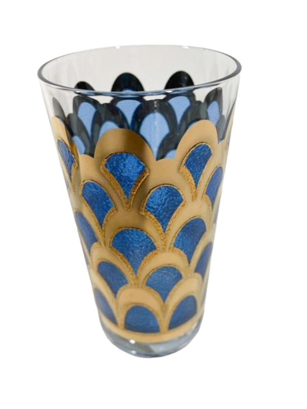 American Vintage Highball Glasses Designed by Irene Pasinski Translucent Blue & 22k Gold For Sale