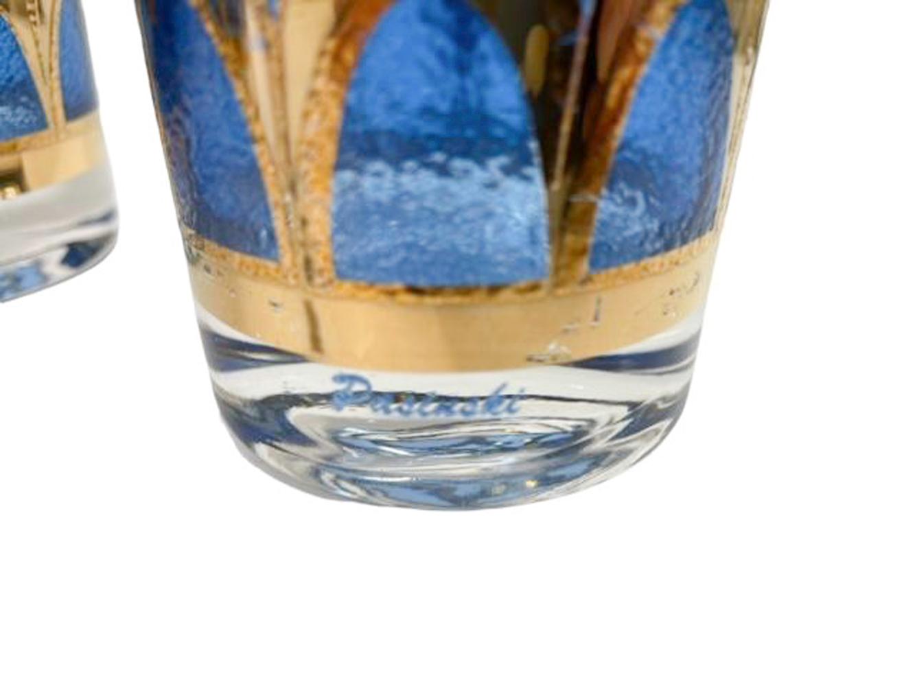 20th Century Vintage Highball Glasses Designed by Irene Pasinski Translucent Blue & 22k Gold