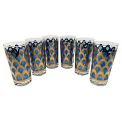 Verres longs vintage conçus par Irene Pasinski, bleu translucide et or 22 carats