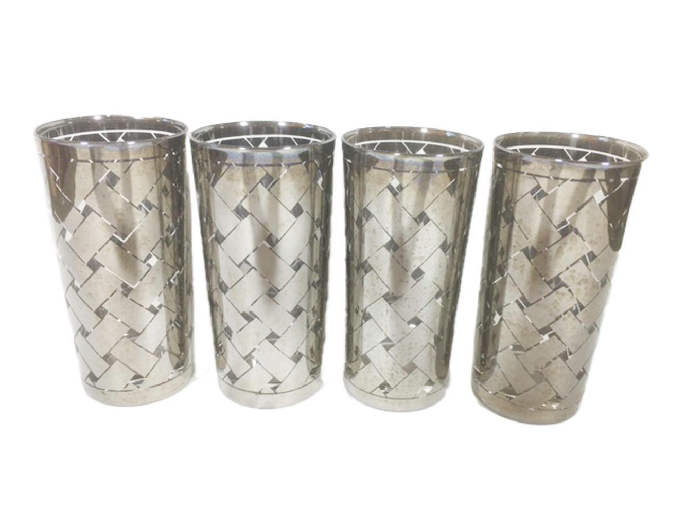 Américain Verres à gin vintage à motif graphique en forme de panier en argent en vente
