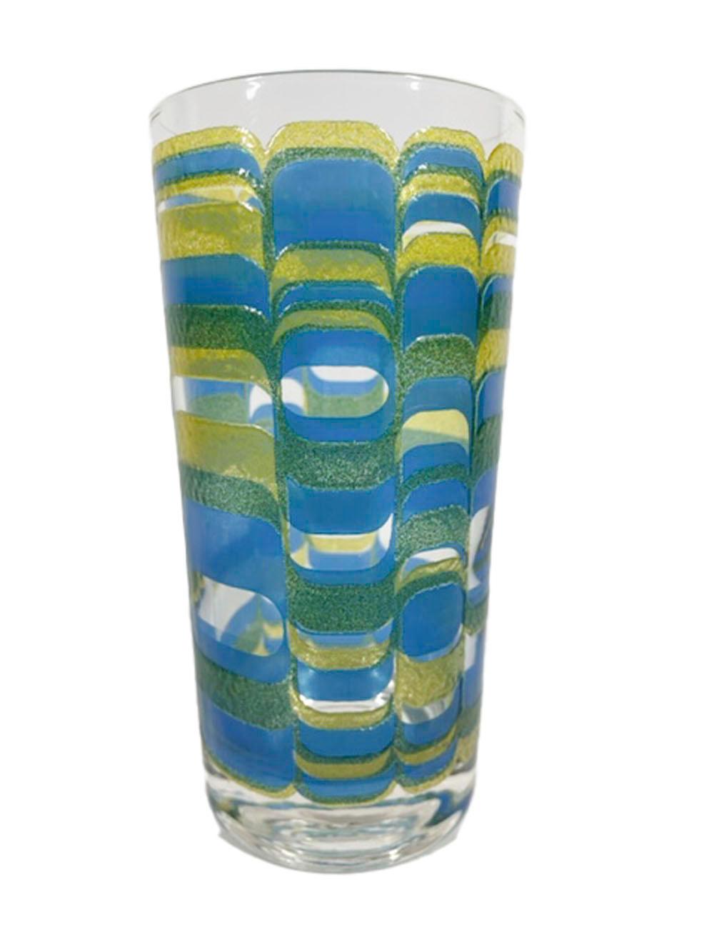 Mid-Century Modern Vintage Highball Glasses in Blue and Yellow Translucent Enamels by Pasinski