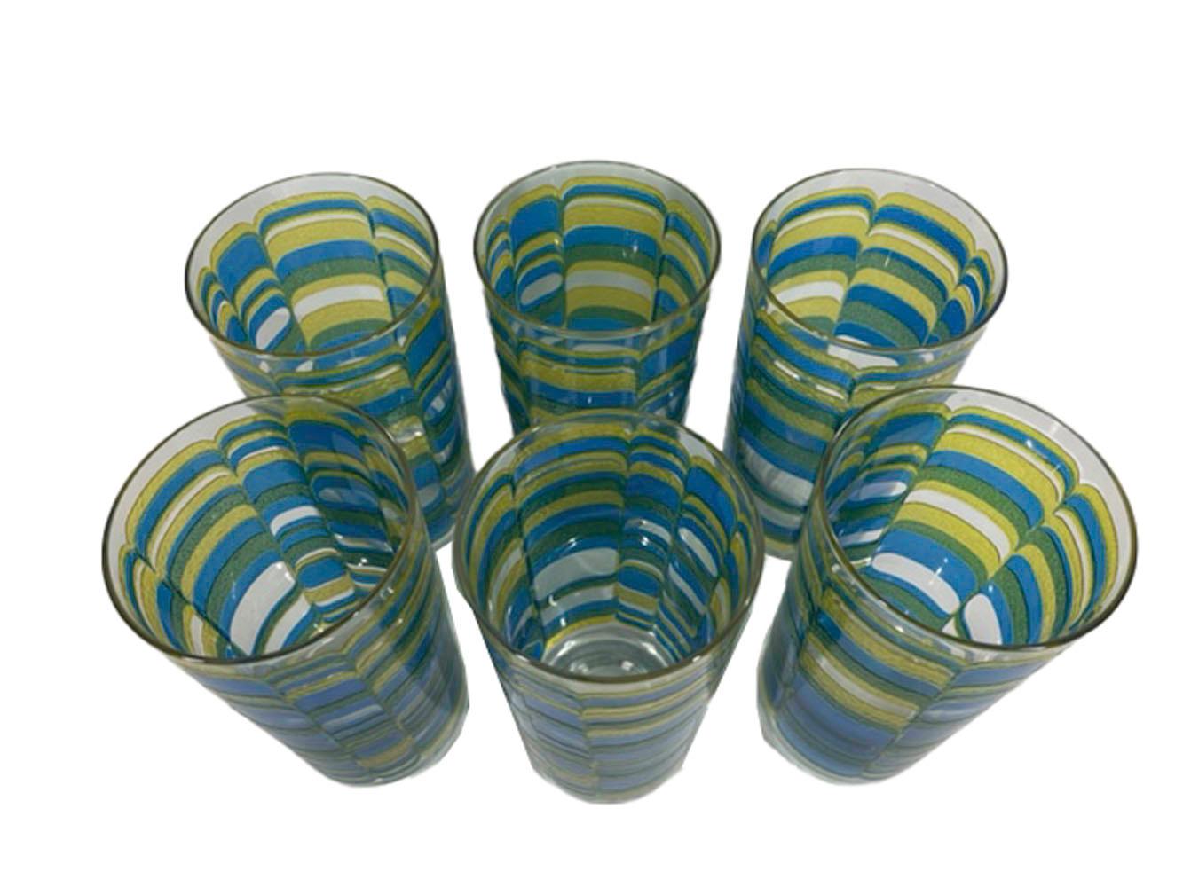 Vintage Highball Glasses in Blue and Yellow Translucent Enamels by Pasinski In Good Condition In Nantucket, MA