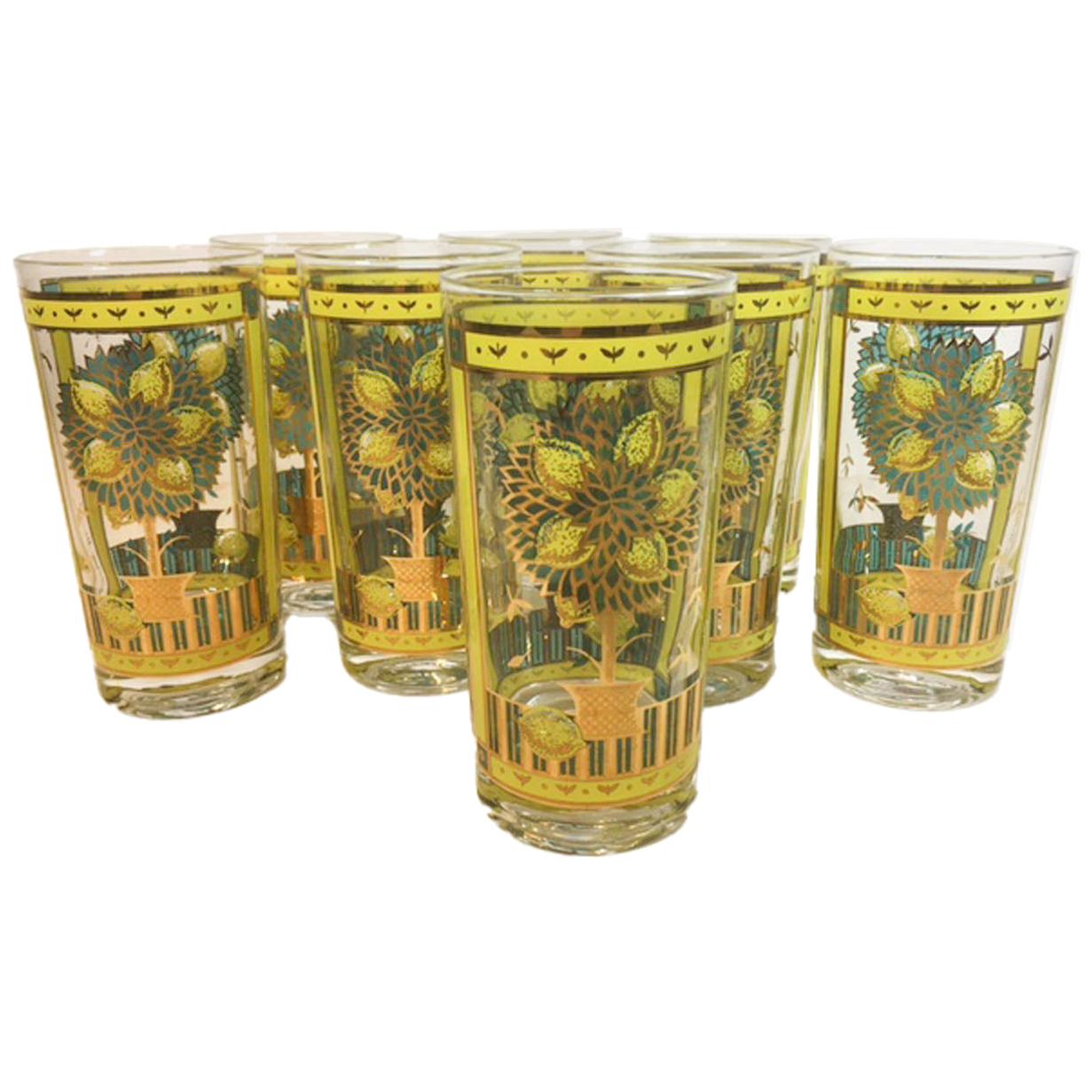 Vintage Highball Glasses in Georges Briard 'Lemon Tree' Pattern