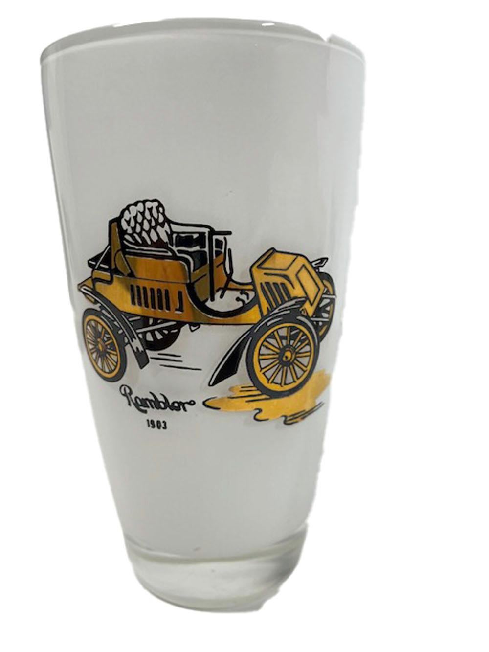 Vintage Highball Glasses with Images of Antique Automobiles by Gay Fad For Sale 3