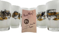 Vintage Highball Glasses with Images of Antique Automobiles by Gay Fad