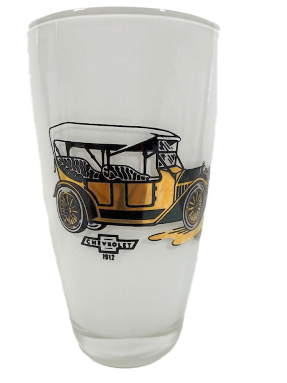 American Vintage Highball Glasses with Images of Antique Automobiles by Gay Fad For Sale