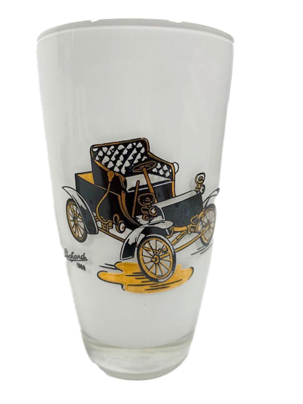 20th Century Vintage Highball Glasses with Images of Antique Automobiles by Gay Fad For Sale