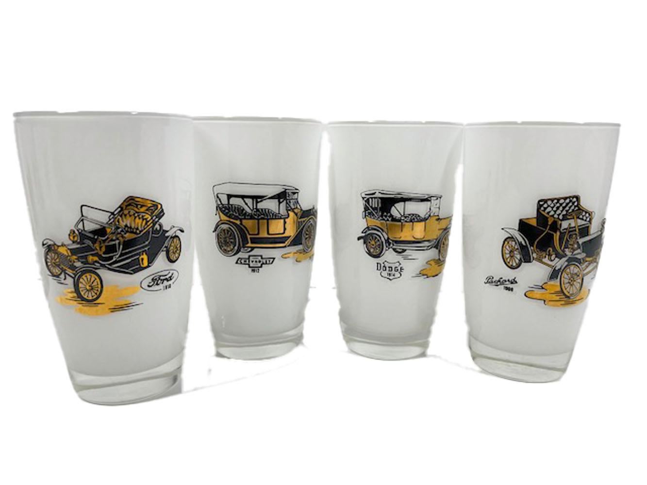 Vintage Highball Glasses with Images of Antique Automobiles by Gay Fad For Sale 1