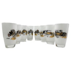 Vintage Highball Glasses with Images of Antique Automobiles by Gay Fad