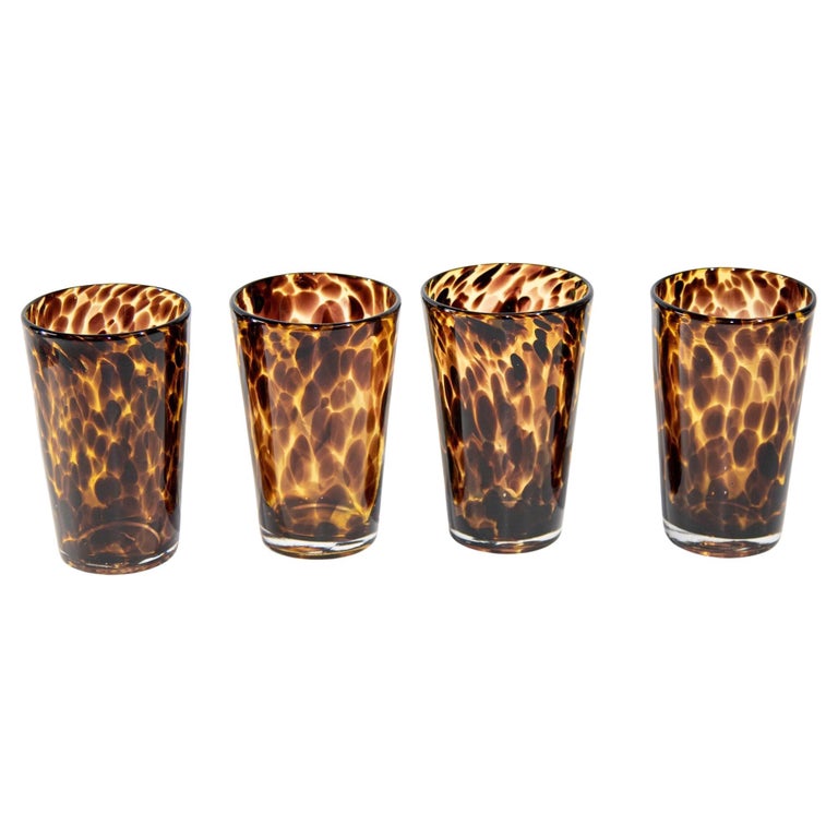 Vintage Highball Tumbler Drinking Glasses Amber Tortoise Shell Colour