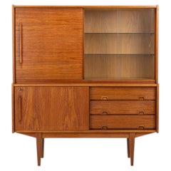 Vintage highboard in teak and glass doors