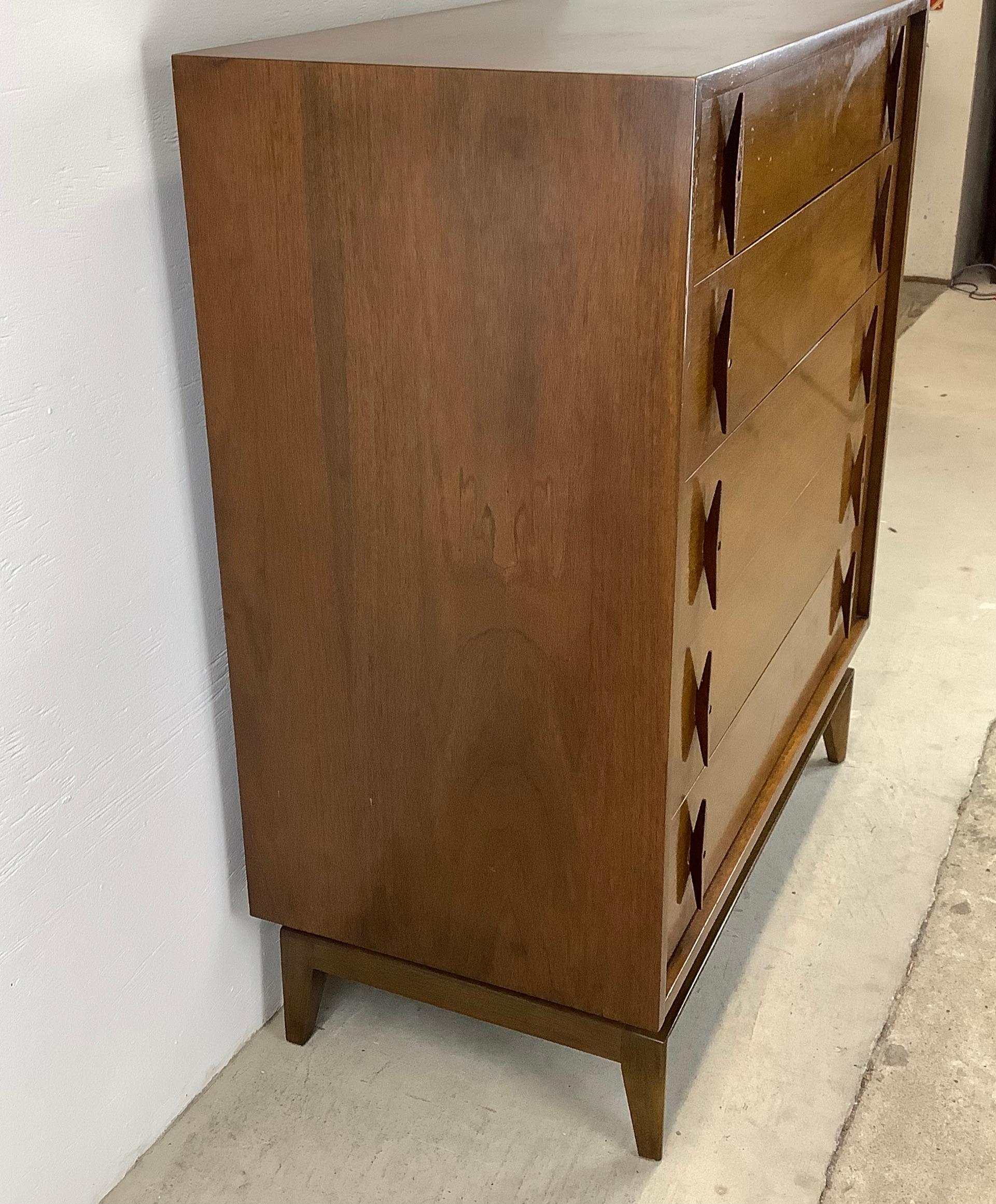 Mid-Century Modern Vintage Highboy Dresser With Pointed Handles by American of Martinsville