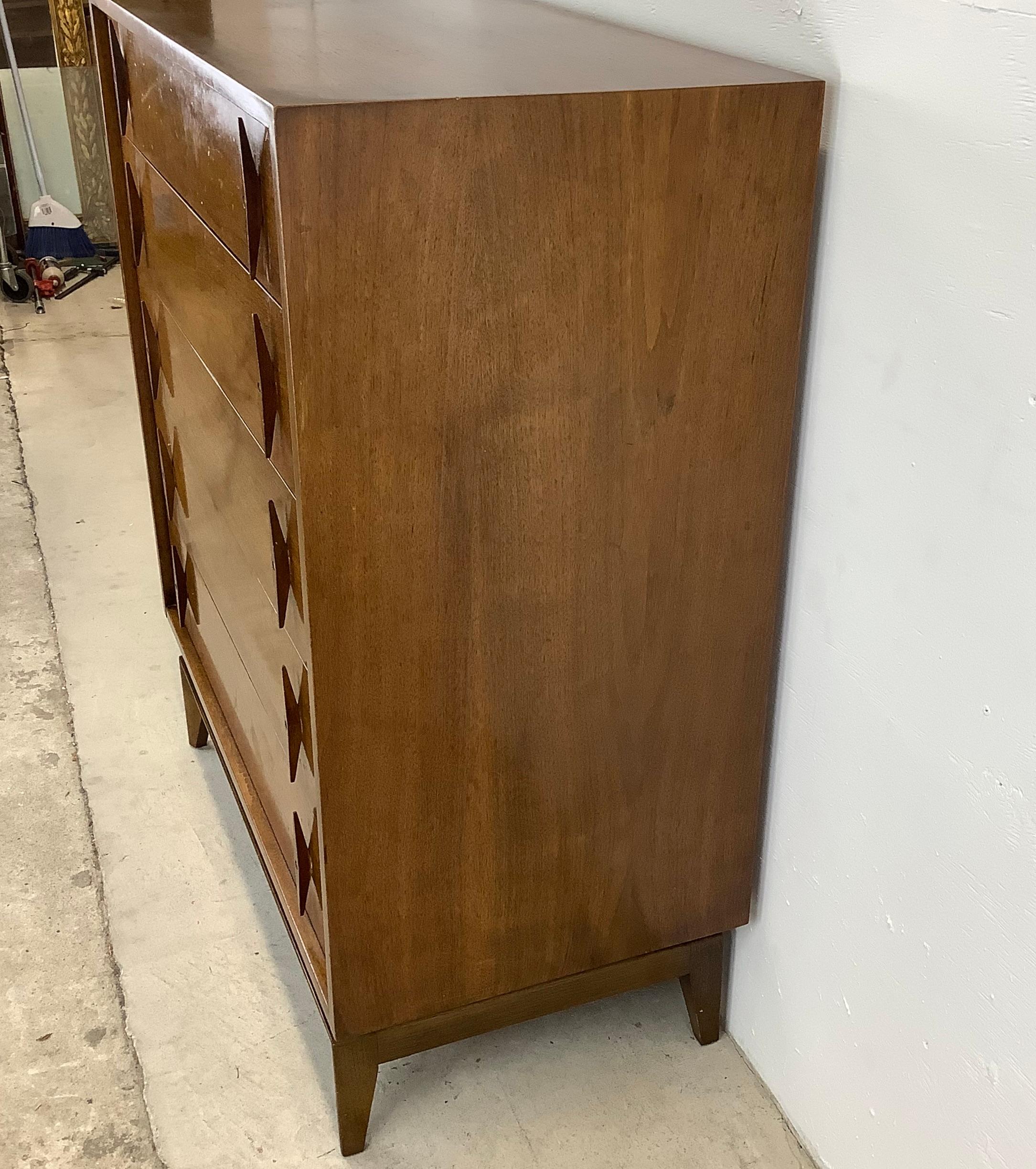 Vintage Highboy Dresser With Pointed Handles by American of Martinsville In Good Condition In Trenton, NJ