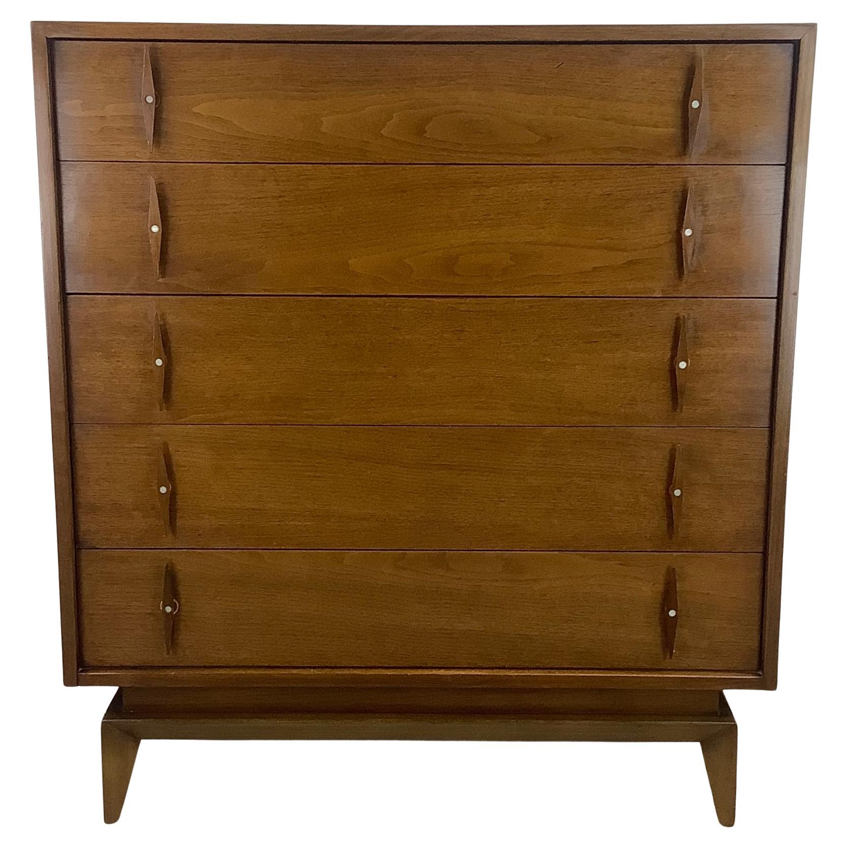 Vintage Highboy Dresser With Pointed Handles by American of Martinsville