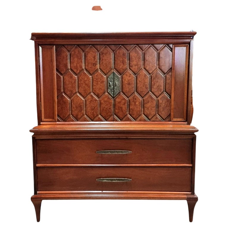 Vintage Highboy With Burlwood Detail For Sale at 1stDibs