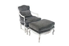 Vintage Highland House French Provincial Spanish Oak Lounge Chairs & Ottoman