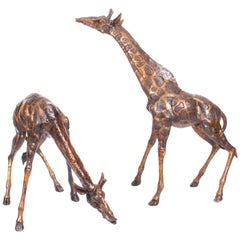 Vintage Pair of Large Bronze Giraffes, Late 20th Century