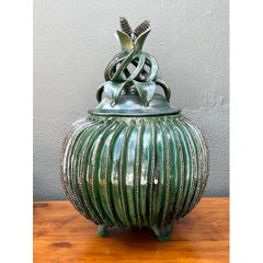 Vintage Hilario Alejo Madrigal Glazed Terracotta Pineapple Jar