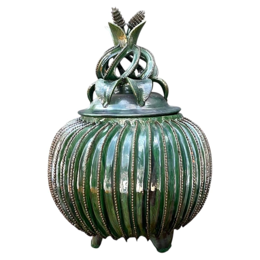Vintage Hilario Alejo Madrigal Glazed Terracotta Pineapple Jar