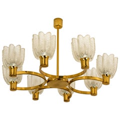 Vintage Hillebrand Chandelier Icicle Glass Shades & Brass, circa 1970s, Germany