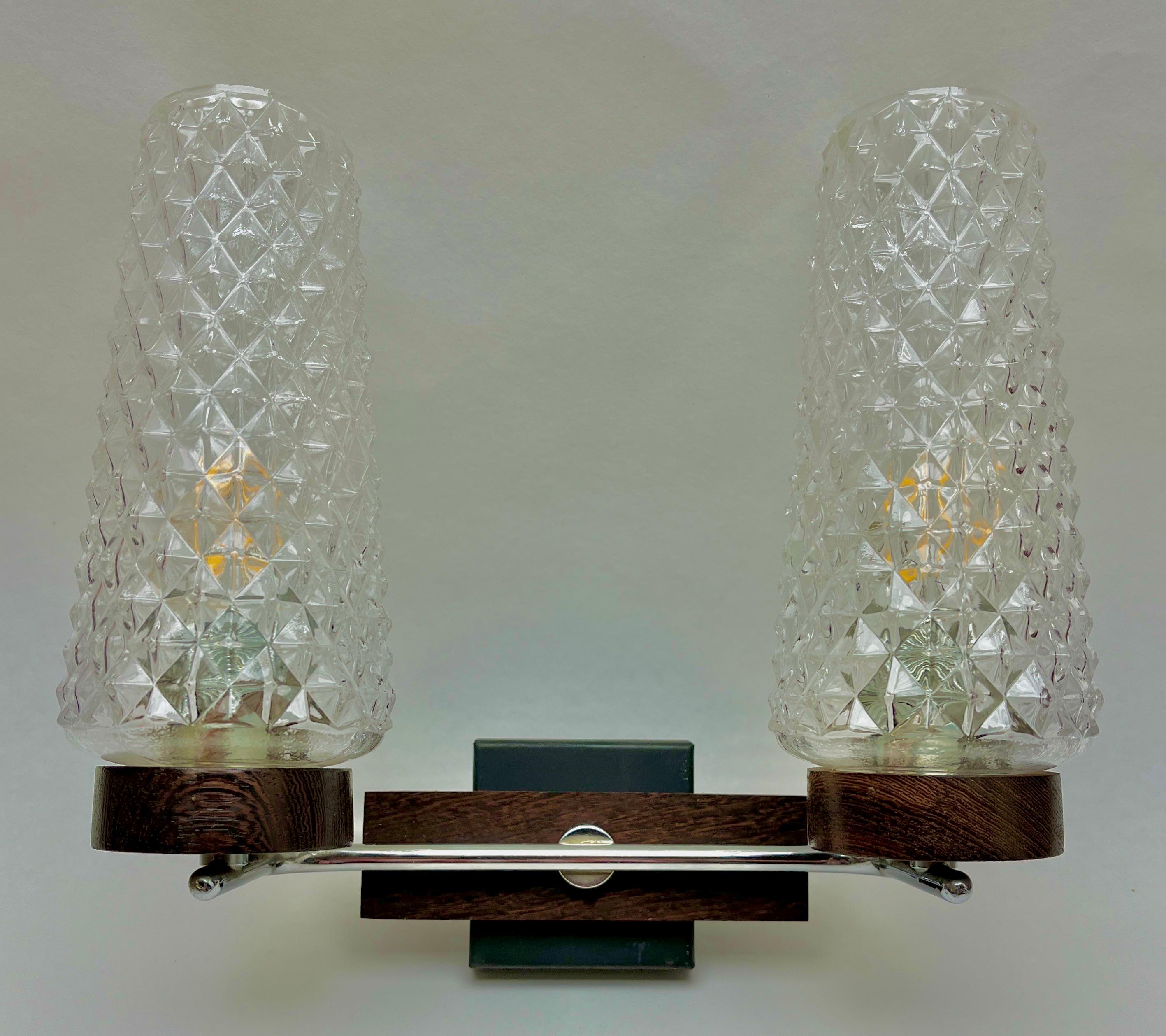 Mid-Century Modern Vintage Hillebrand Germany, Pair of 2 Arm Wall Mount Lamp, the 1960s For Sale