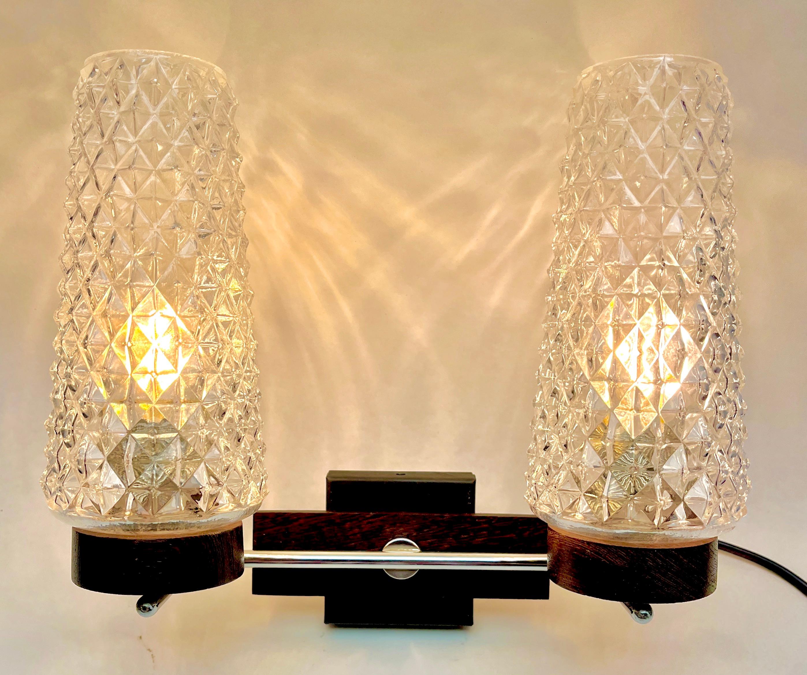 Art Glass Vintage Hillebrand Germany, Pair of 2 Arm Wall Mount Lamp, the 1960s For Sale