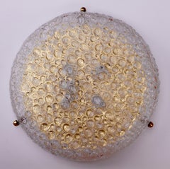 Vintage Hillebrand Huge Textured Murano Bubble Glass & Brass Flush Mount Light