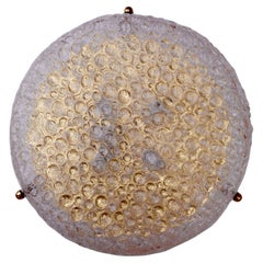 Vintage Hillebrand Huge Textured Murano Bubble Glass & Brass Flush Mount Light