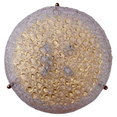 Retro Hillebrand Huge Textured Murano Bubble Glass & Brass Flush Mount Light