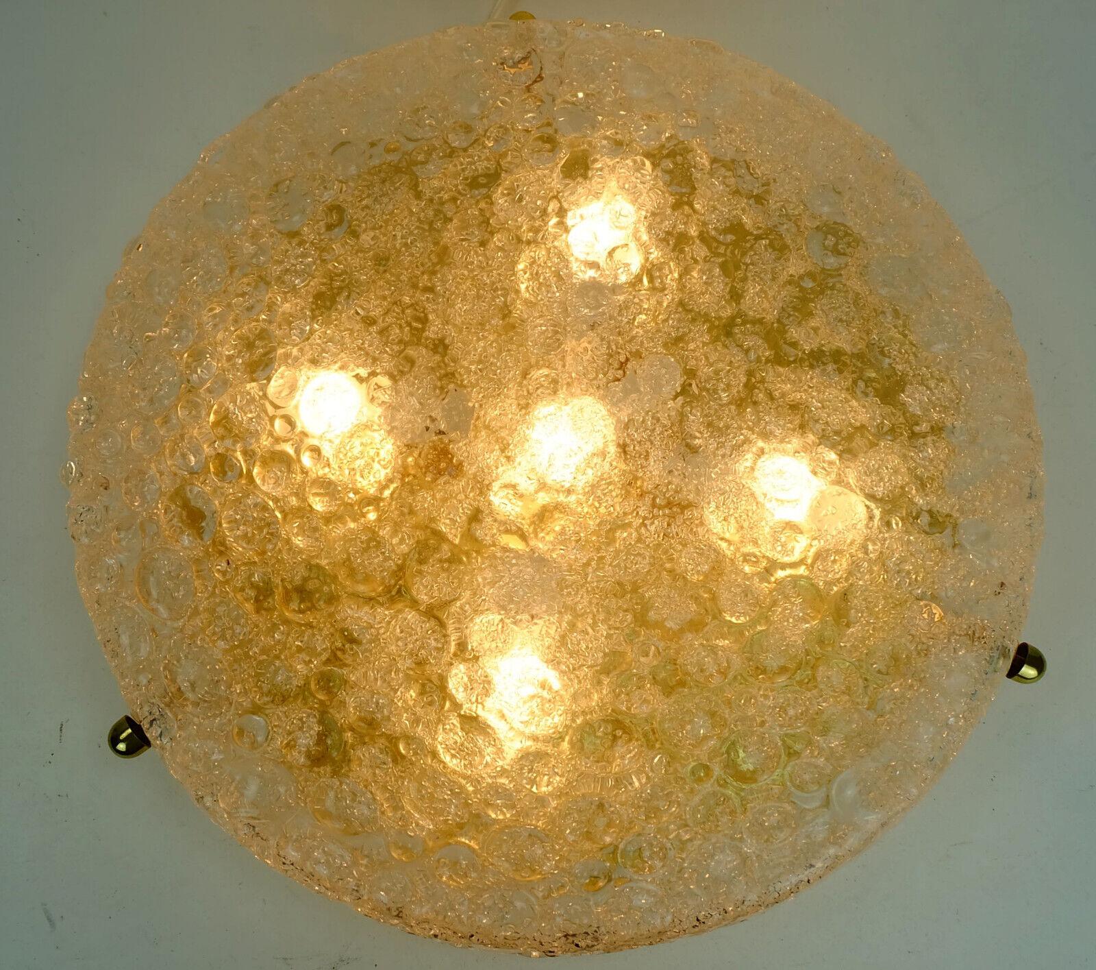 Mid-20th Century Vintage Hillebrand Ice Glass Bubble Glass Brass Ceiling Fixture, 1960s 1970s