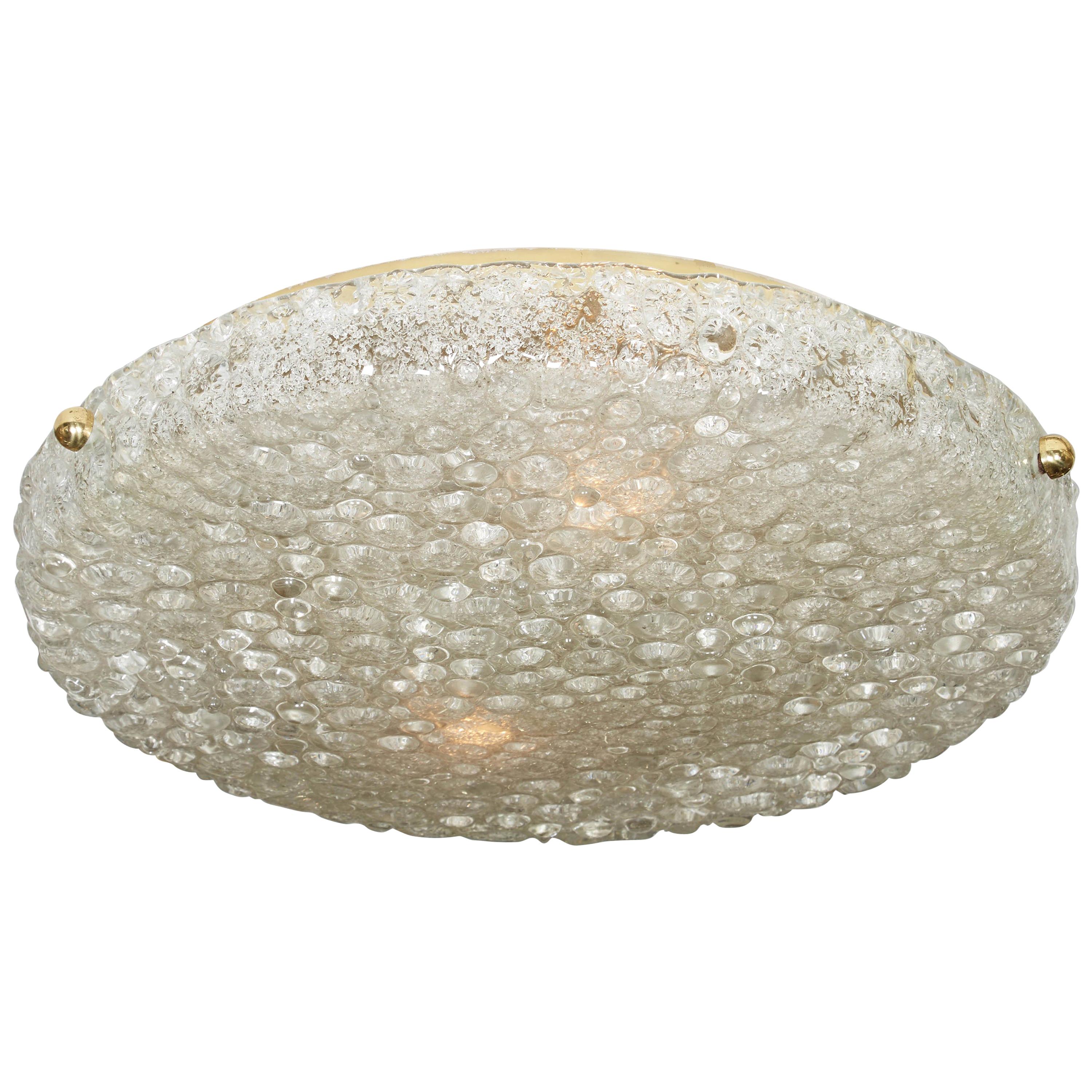Vintage Hillebrand Textured Bubble Glass Flushmount in Polished Brass