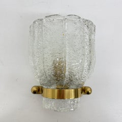 Applique murale vintage Hillebrand en verre givré et laiton, Allemagne, années 1970