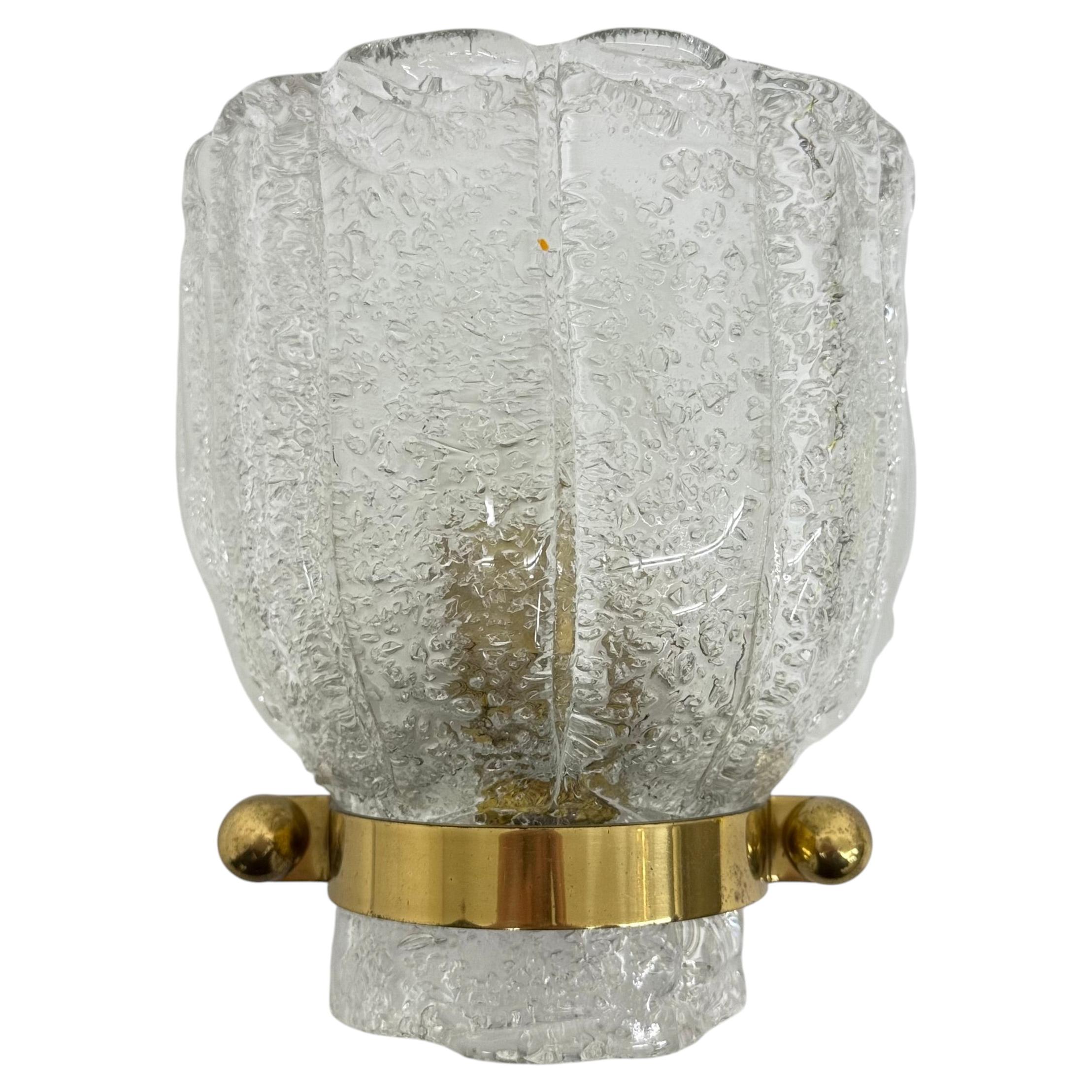 Vintage Hillebrand wall lamp ice glass with brass , 1970s Germany