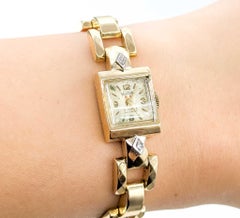 Vintage Hilton 14k Yellow Gold Wind-Up Wristwatch with Diamond Accents
