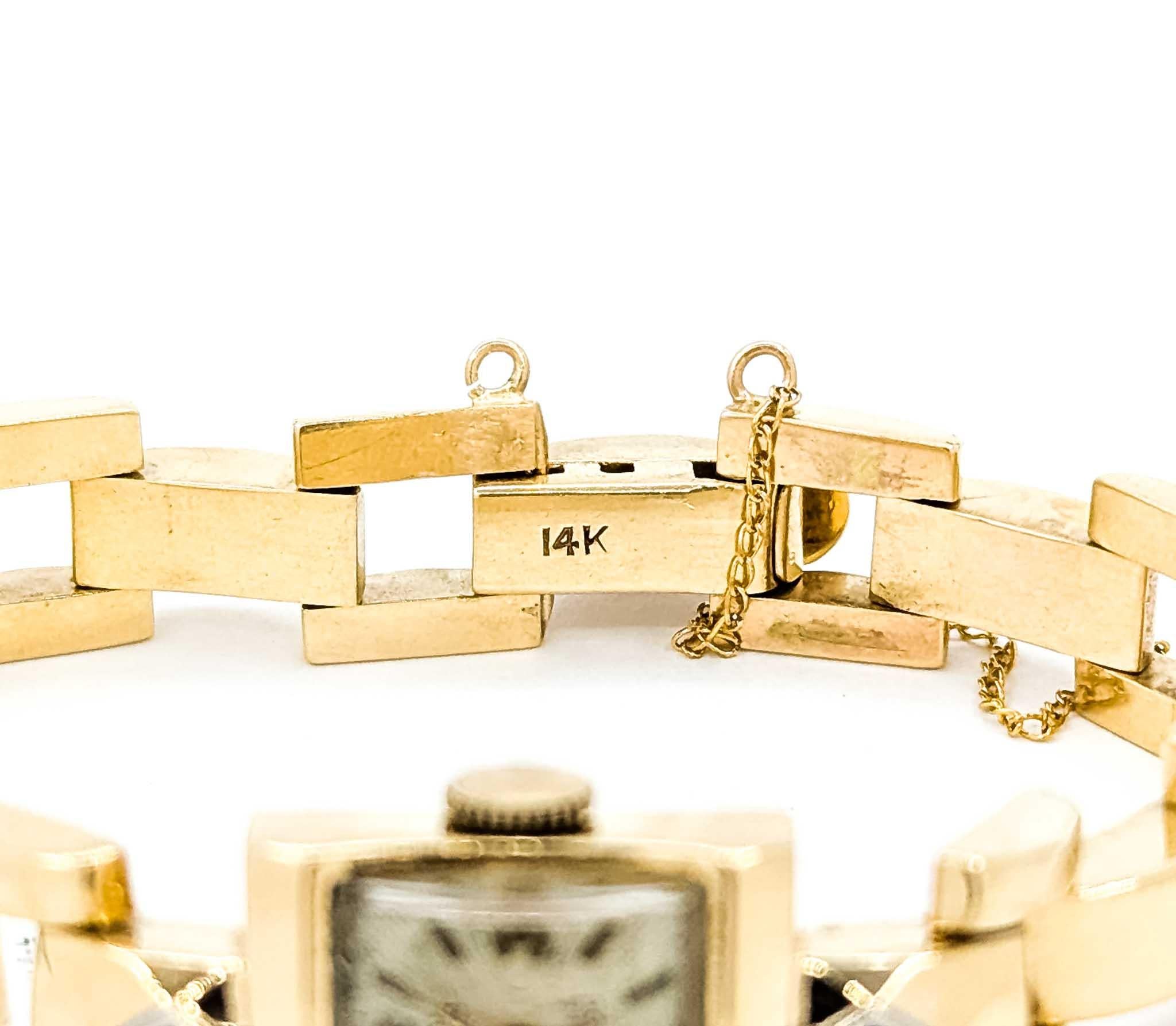 Single Cut Vintage Hilton 14k Yellow Gold Wind-Up Wristwatch with Diamond Accents For Sale