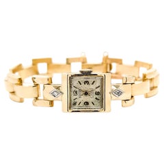 Vintage Hilton 14k Yellow Gold Wind-Up Wristwatch with Diamond Accents