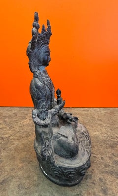 Vintage Himalayan Bronze Seated Bodhisattva Sculpture on Lotus Base