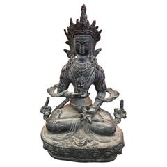 Vintage Himalayan Bronze Seated Bodhisattva Sculpture on Lotus Base