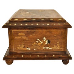 Vintage Hindu Indian Punjab Inlaid Marquetry Rosewood & Bone Jewelry Box
