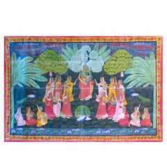 Vintage Hindu Indian Temple Festival Painted Wall Hanging